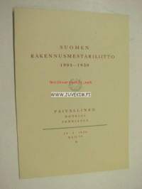 Suomen Rakennusmestariliitto 1905-1930 -kutsu juhlapaivällisille Hotelli Fennia 