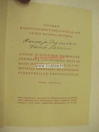 Suomen Rakennusmestariliitto 1905-1930 -kutsu juhlapaivällisille Hotelli Fennia 