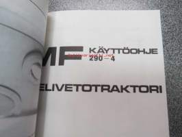 Massey Ferguson 290 traktori -käyttöohjekirja, lisäsivut nelivetomallia varten, varaosakuvasto -tractor instruction book