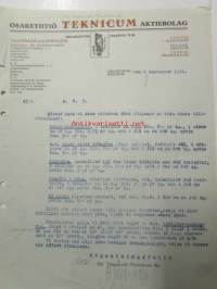 Osakeyhtiö Teknicum Aktiebolag, Helsingfors 1. september 1921. -asiakirja