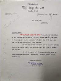 Aktiobolaget Witting &amp; C:o Osakeyhtiö, 26.3. 1921. -asiakirja