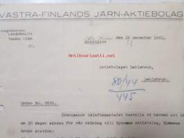 Västra-Finlands Järn-Aktiebolaget, Åbo 19 december 1921 -asiakirja