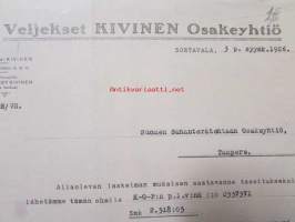 Veljekset Kivinen Osakeyhtiö, Sortavala 3. syyskuuta 1926 -asiakirja