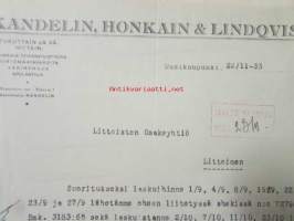 O.Y. Kandelin, Honkain &amp; Lindqvist, Uudessakaupungissa 22/11. 1933. -asiakirja