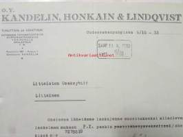 O.Y. Kandelin, Honkain &amp; Lindqvist, Uudessakaupungissa 9/10. 1933. -asiakirja