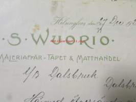 S. Wuorio Måleria-Tapet&amp; Matthandel Helsingfors 27. December 1921. -asiakirja