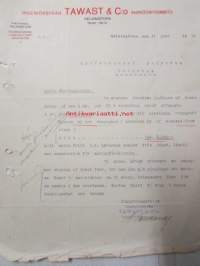 Ingeniörbyrån Tawast &amp; C:o Insinööritoimisto, Helsingfors 11 juni 1921. -asiakirja