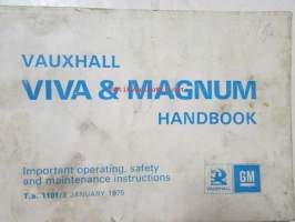 Vauxhall Viva &amp; Magnum Handbook 1975 -käyttöohjekirja englanniksi