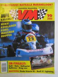 Vauhdin Maailma 2000 nr 10 -mm. Formula 1 MM Belgia, Italia ja USA, Karting-MM Portugali Kovalainen ajoi historiaan, Rata-SM Alastaro ja Hämeenlinna