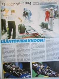Vauhdin Maailma 1994 nr 2 -mm. Ralli MM Monte Carlo, Tunturi Ralli, formula 1 numerot ne eivät valehtele, Formula 1 säännöt 1994, JJ Benettonille Unidet Colors
