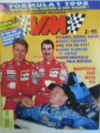 Vauhdin Maailma 1995 nr 3 -mm. Formula 1 kausi 1995 Säännöt Autot Moottorit Kuskit Teamit, Ralli MM Ruotsi, Ralli -SM Hyvinkää, Ralli-SM Junnut, Drag- MM