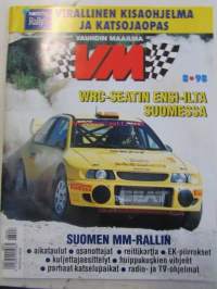 Vauhdin Maailma 1998 nr 8 -mm. Silverstonen taustat Mitä kuissien takana tapahtui?, formula 1 Ranska Englanti ja Itävalta Siniristiliput valoillaan, MM-ralli Uusi