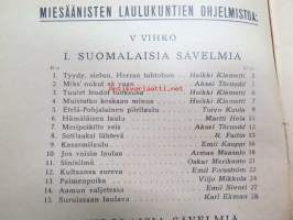 Sukukansain sävelmiä I Suomalaisia, virolaisia ja mordvalaisia lauluja Miesäänisten laulukkuntien ohjelmistoa V vihko