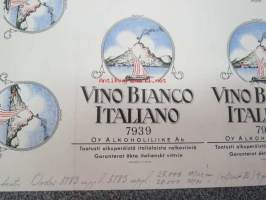 Vino Bianco Italiano 7939 Oy Alkoholiliike Ab - alkoholijuomaetiketti - leikkaamaton arkki, kirjapainon arkistokappale