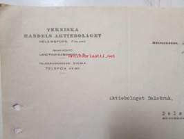 Tekniska Handels Aktiobolaget, Helsingfors 23.7. 1921 -asiakirja