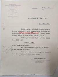 Tekniska Handels Aktiobolaget, Helsingfors 22.11. 1921 -asiakirja
