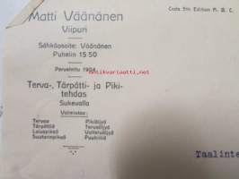 Matti Väänänen Terva-, Tärpätti-, ja Pikitehdas, Viipuri 27. tammikuuta 1921 -asiakirja
