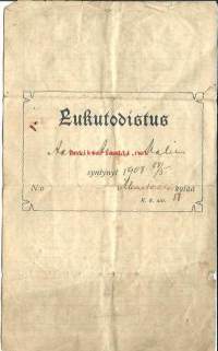 Lukutodistus: Lastenkoulutodistus, Lukukinkeritodistus 1917-1924  todistus