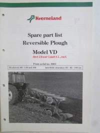 Kverneland Model VD Reversible Plough (from serial no. 3001) Interbody clearance: 95-85-100 cm. Spare Parts list -Varaosaluettelo