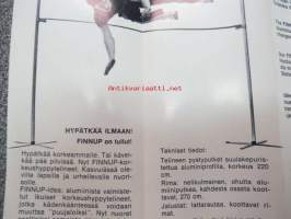 Finnup(idea: alumiinista valmistetut ikuiset korkeushyppytelineet, jotka kädenkäänteessä voidaan muuttaa &quot;puujaloiksi&quot;.) -myyntiesite