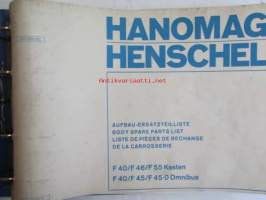 Hanomag Henschel, F40/F46/F55 Kasten, F40/F45F45-0 Omnibus,  Ausgabe A 1971,Varaosakirja, Katso tarkemmat moottori ja mallimerkinnät.