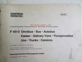 Hanomag Henschel, F45-0 - Omnibus-Bus - Autobus Kasten - Delivery Vans - Fourgonnettes - Lkw - Trucks - Camions, Ausgabe B 1974-varaosakirja, Katso tarkemmat