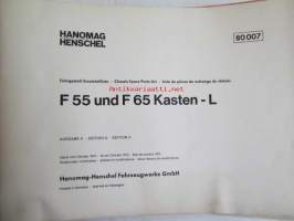 Hanomag Henschel, F 55 und F 65 Kasten - L, Ausgabe A 1973-varaosakirja, Katso tarkemmat moottori ja mallimerkinnät.