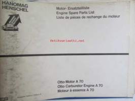 Hanomag Henschel, Engine Otto-Motor A 70, Ausgabe A 1972 -Varaosakirja, Katso tarkemmat moottori ja mallimerkinnät.