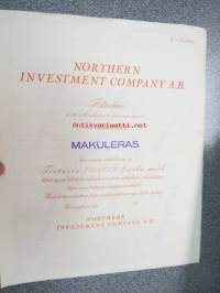 Northern Investment Company Ab, 10 A-aktier, 10 000 mk; Helsinki -osakekirja -share certificate
