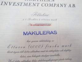 Northern Investment Company Ab, 1 B-aktie, 1 000 mk; Helsinki -osakekirja -share certificate