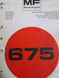 Massey-Ferguson MF 675 Parts Book -varaosaluettelo 4:llä eri kielellä.