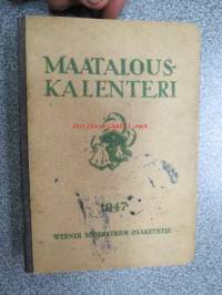 Maatalouskalenteri 1947, runsaasti mainoksia maatalouteen liittyen