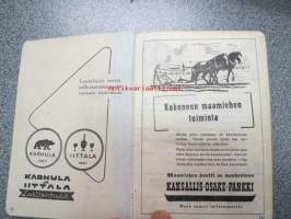 Maatalouskalenteri 1947, runsaasti mainoksia maatalouteen liittyen