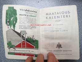 Maatalouskalenteri 1947, runsaasti mainoksia maatalouteen liittyen