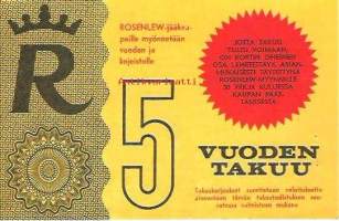 Rosenlew - 5 vuoden takuu jääkaapeille 1964