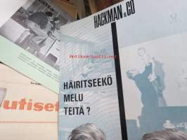 Kuitulevy -esittelykansio, jossa eri tehtaitten erillisiä ja yhteisesitteitä, lehtiä &amp; mainoksia