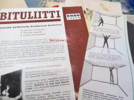 Kuitulevy -esittelykansio, jossa eri tehtaitten erillisiä ja yhteisesitteitä, lehtiä &amp; mainoksia