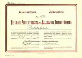 Helsingin Puhelinyhdistys , osuustodistus 20.4.1950 (Elisa)