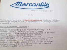 Mercantile -kansio, jossa kyseisen firman edustamien rengasalan korjaus- ja työkoneitten valmistajien esitteitä koottuna