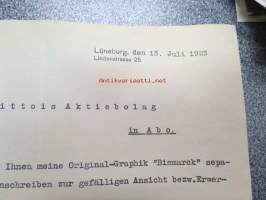 Paul Kappmeier, Kunstmaler, Lüneburg 13.7.1923, tarjouskirje maalauksista Littoinen Oy:lle (Yleisen saksalaisinnostuksen ja moraalisen kiitollisuuden velan