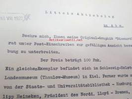 Paul Kappmeier, Kunstmaler, Lüneburg 13.7.1923, tarjouskirje maalauksista Littoinen Oy:lle (Yleisen saksalaisinnostuksen ja moraalisen kiitollisuuden velan