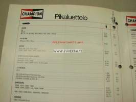 Champion sytytystulpat 1980 -pikaluettelo