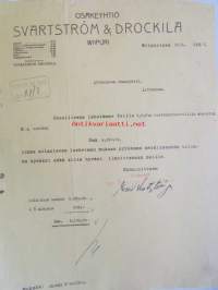 Osakeyhtiö Svartström &amp; Drockila Wiipuri 5.3.1927 -asiakirja