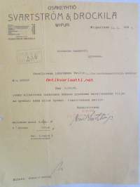 Osakeyhtiö Svartström &amp; Drockila Wiipuri 16.4.1927 -asiakirja