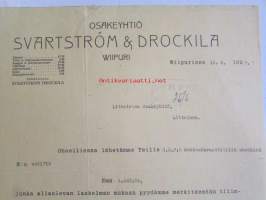 Osakeyhtiö Svartström &amp; Drockila Wiipuri 16.5.1927 -asiakirja