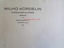 Wilho Kordelin Kangaskauppa joulukuun 27. 1927 - asiakirja