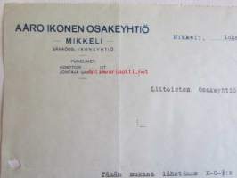 Aaro Ikonen Osakeyhtiö, Mikkeli lokakuun 13. 1922 - asiakirja