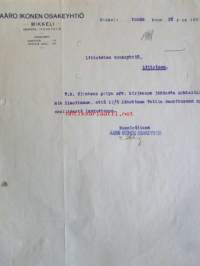 Aaro Ikonen Osakeyhtiö, Mikkeli toukokuun 26. 1922 - asiakirja