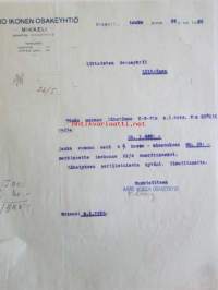 Aaro Ikonen Osakeyhtiö, Mikkeli toukokuun 22.. 1922 - asiakirja