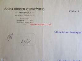 Aaro Ikonen Osakeyhtiö, Mikkeli huhtikuun 20. 1922 - asiakirja